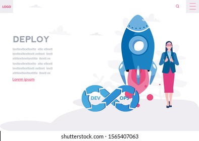 DevOps software circle process, plan, code, build, test, deploy, operate, monitor  team of programmer, development. Vector illustration.for web banner, infographics, mobile website. 