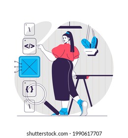 DevOps web concept. Business communication, departments teamwork. Development operations people scene. Flat characters design for website. Vector illustration for social media promotional materials