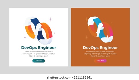 Devops at work concept. DevOps, Development and Operations. Vector illustration Concept with people using DevOps software for social media. Programmer.