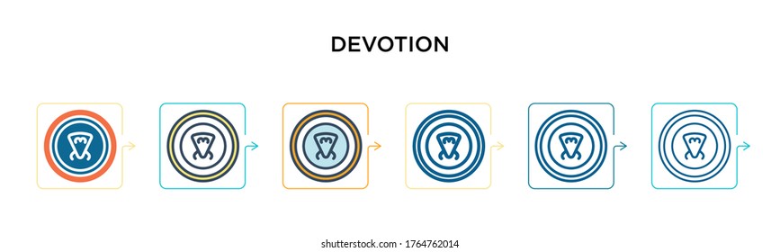 Devotion vector icon in 6 different modern styles. Black, two colored devotion icons designed in filled, outline, line and stroke style. Vector illustration can be used for web, mobile, ui