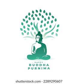 devotional buddha purnima background a monk under tree vector