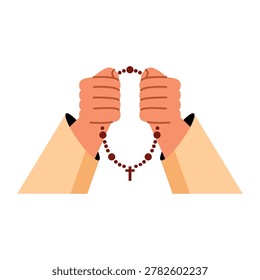 Devout hands holding a holy rosary beads for prayer
