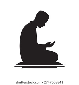 Devout Muslim man in sujood prostration prayer silhouette art
