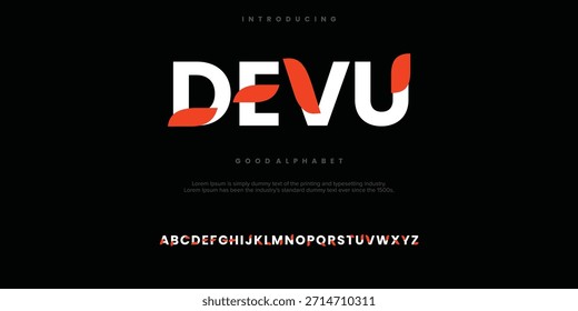 Devu modernen abstrakten Alphabet Schriftart. Minimal Technologie Typografie, Kreative urbane Sportmode futuristische Schriftart und mit Zahlen. Vektorgrafik