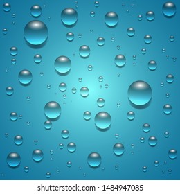 Dew drops on blue background. Vector