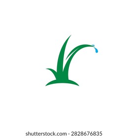 dew drops on grass blades vector illustration. dew morning logo design
