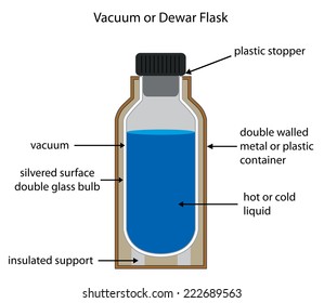 Dewar or vacuum flask fully labelled diagram with editable layers.