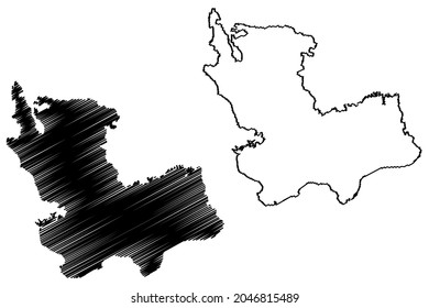 Dewas district (Madhya Pradesh State, Ujjain division, Republic of India) map vector illustration, scribble sketch Dewas map