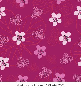 Dewberry Flowers-Flowers in Bloom,Seamless Repeat Pattern. Colourful Pattern Background. Vibrant Surface Repeat Pattern Design in Pink and white . Perfect for Fabric, Scrap book,