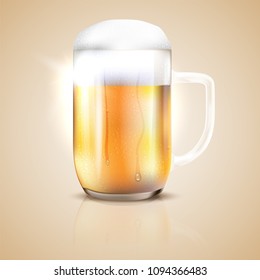 Dewy and shiny glass of beer with reflection - vector illustration