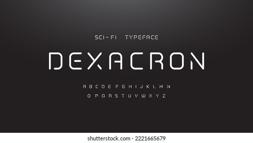 Dexacron Modern futuristic vector font. Cutting-Edge sci-fi, space.
Minimalist style letters for logo, headline, poster, music or movie cover. Vector future typographic design.
