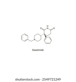 Dexetimide flat skeletal molecular structure Anticholinergic drug drug used in Parkinson's disease treatment. Vector illustration scientific diagram.