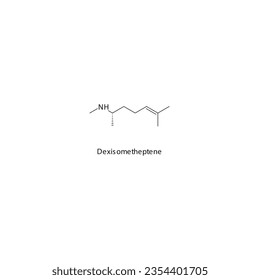 Dexisometheptene flat skeletal molecular structure α1 agonist drug used in tension headache treatment. Vector illustration.