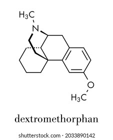 Dextromethorphan cough suppressant drug (antitussive) molecule. Skeletal formula.