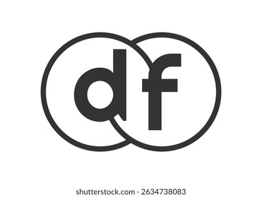 DF business company emblem with outline rounds and letters d f. Logo template of two merged circles for brand identity, logotype. Vector Infinity symbol  and technology sign.