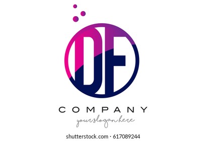 DF D F Circle Letter Logo Design with Purple Magenta Dots Bubbles Vector Illustration