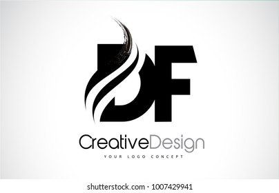 DF D F Creative Modern Black Letters Logo Design with Brush Swoosh