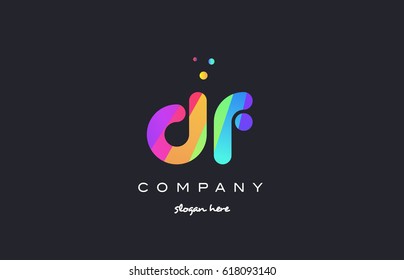 df d f  creative rainbow green orange blue purple magenta pink artistic alphabet company letter logo design vector icon template
