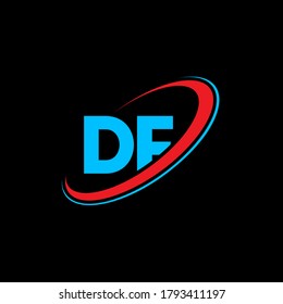 DF D F letter logo design. Initial letter DF linked circle uppercase monogram logo red and blue. DF logo, D F design. df, d f	
