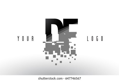 DF D F Pixel Letter Logo with Digital Shattered Black Squares. Creative Letters Vector Illustration.