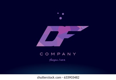 df d f polygon polygonal letter alphabet text pink purple dots creative company logo vector icon design template