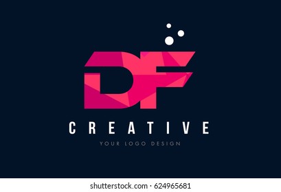 DF D F Purple Letter Logo Design with Low Poly Pink Triangles Concept