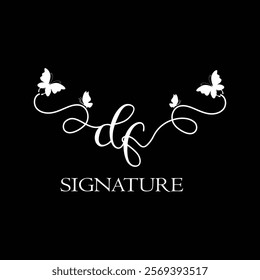 DF Handwritten initial letter, DF simple signature vector logo with butterfly shape variation, beauty, photography letter logo design . D F