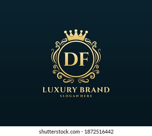 DF Letra inicial Gold caligrafía femenina floral mano traza monograma heráldico estilo vintage antiguo diseño logotipo de lujo.