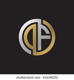 DF initial letters linked circle elegant logo golden silver black background