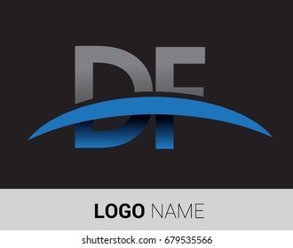 DF initial logo company name colored grey and blue swoosh design.