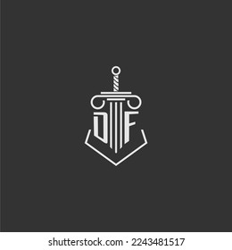 DF initial monogram law firm with sword and pillar logo design
