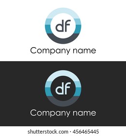 DF letter circle shape icon logo white blue
