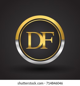 DF Letter logo in a circle, gold and silver colored. Vector design template elements for your business or company identity.