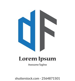 DF letter polygon shape logo design icon