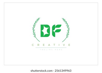 DF letters eco logo with leaf. Fresh nature and healthy leaf logo design.