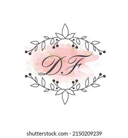 DF letters signature logo, Handwritten logo, DF, DF lettering, Letters DF, D and F logo with flower mandala, Brushstroke, floral and botanical logo, D and F alphabet
