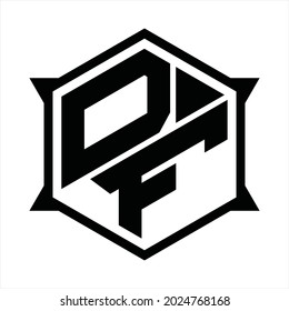 DF Logo monogram with hexagon and sharp shape design template