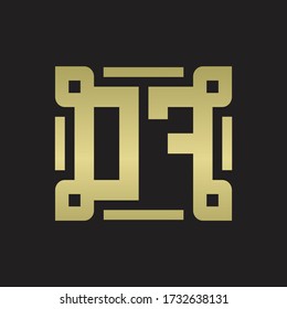 DF Logo monogram with piece line art design template