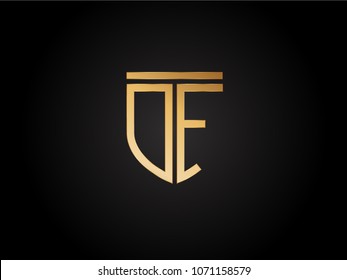 DF shield shape Letter Design in gold color