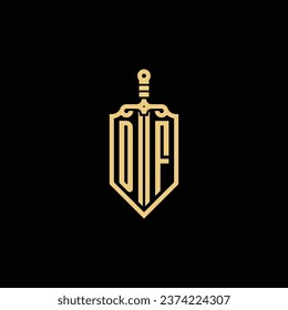 DF vintage shield and sword initial logo in high quality professional design that will print well across any print media