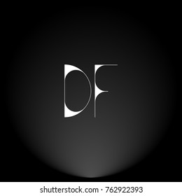 DF White thin minimalist LOGO Design with Highlight on Black Background.