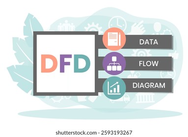DFD - Data Flow Diagram acronym, technology concept background. Vector Illustration Concept with Keywords and Icons