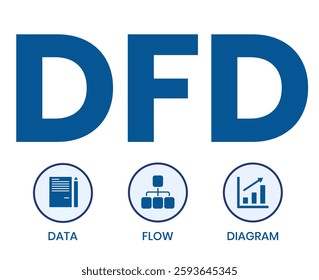  DFD - Data Flow Diagram acronym, technology concept background. Vector Illustration Concept with Keywords and Icons