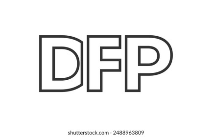 DFP logo design template with strong and modern bold text. Initial based vector logotype featuring simple and minimal typography. Trendy company identity ideal for businesses brand presence.