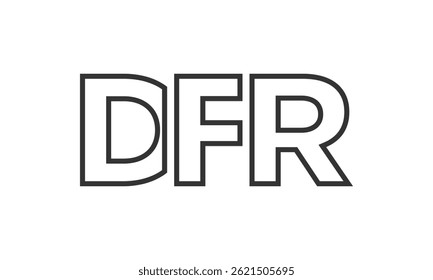 DFR logo design template with strong and modern bold text. Initial based vector logotype featuring simple and minimal typography. Trendy company identity ideal for businesses brand presence.