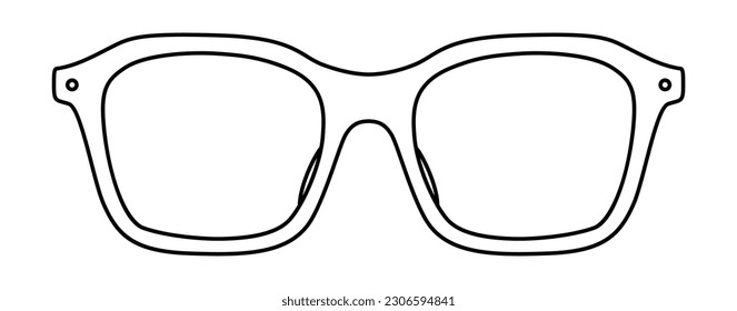 D-frame frame glasses fashion accessory illustration. Sunglass front view for Men, women, unisex silhouette style, flat rim spectacles eyeglasses with lens sketch style outline isolated on white