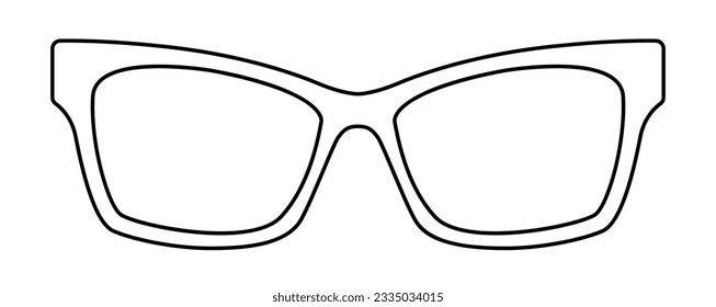 D-frame frame glasses fashion accessory illustration. Sunglass front view for Men, women, unisex silhouette style, flat rim spectacles eyeglasses with lens sketch style outline isolated on white