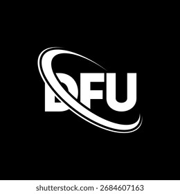 Logotipo de DFU. Carta DFU. Diseño del logotipo de la letra DFU. Logotipo de DFU inicial vinculado con el círculo y el logotipo del monograma en mayúsculas. Tipografía DFU para tecnología, negocio y marca inmobiliaria.