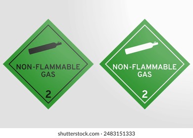 DG - Clase 2.2: Ilustración vectorial de señales verdes que indican mercancías de gas no inflamable sobre fondo gris