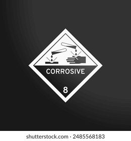 DG - Class 8: vector illustration of a white sign indicating corrosive goods on a black background